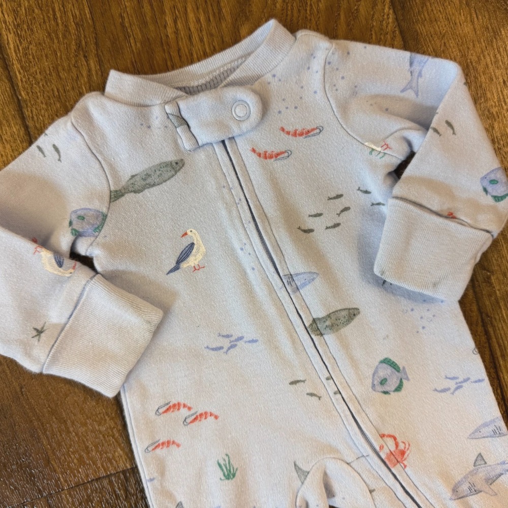 Preemie Baby Boy Sleeper Outfit 2 Way Zipper Romper Sea Life Ocean Creature Fish